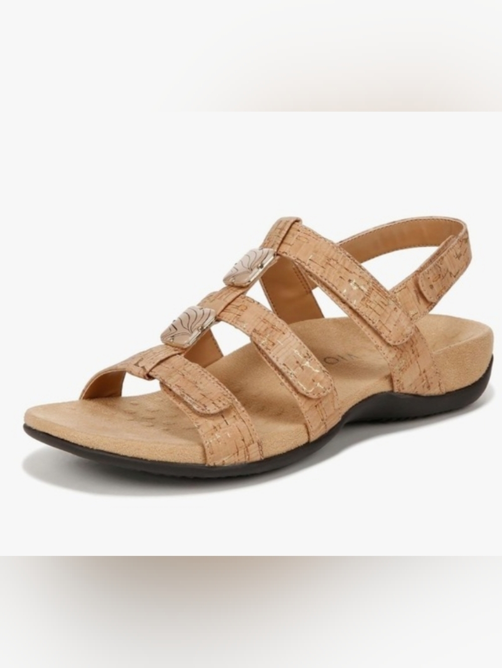 Vionic Amber Cork Gold Metallic Adjustable Orthotic Slingback Sandals Womens 8